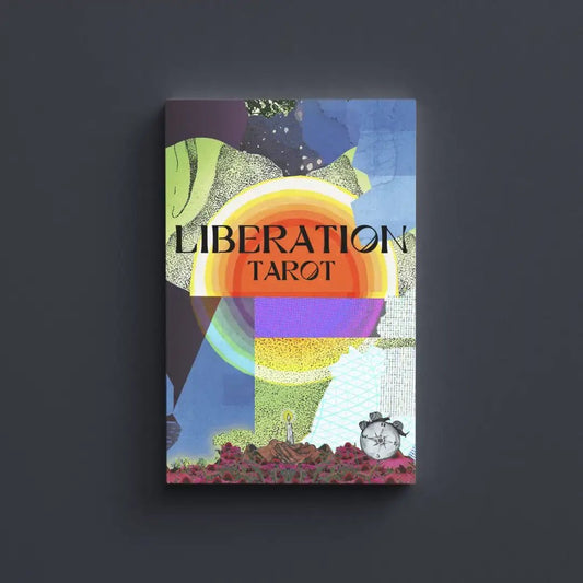 Cover of 'Liberation Tarot' with colorful design on a dark background