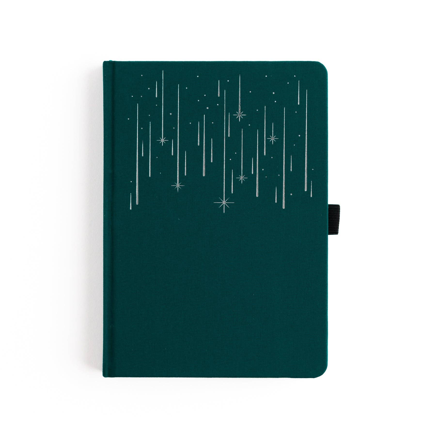 Green notebook with star pattern on a white background