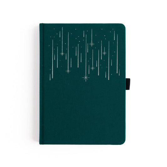 Green notebook with star pattern on a white background