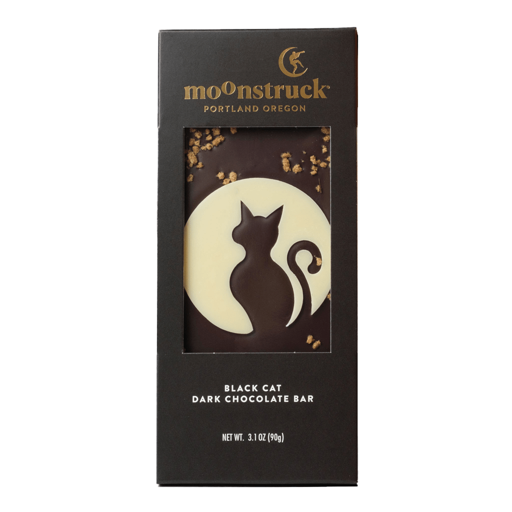 Picture of a Moonstruck black cat dark chocolate bar.