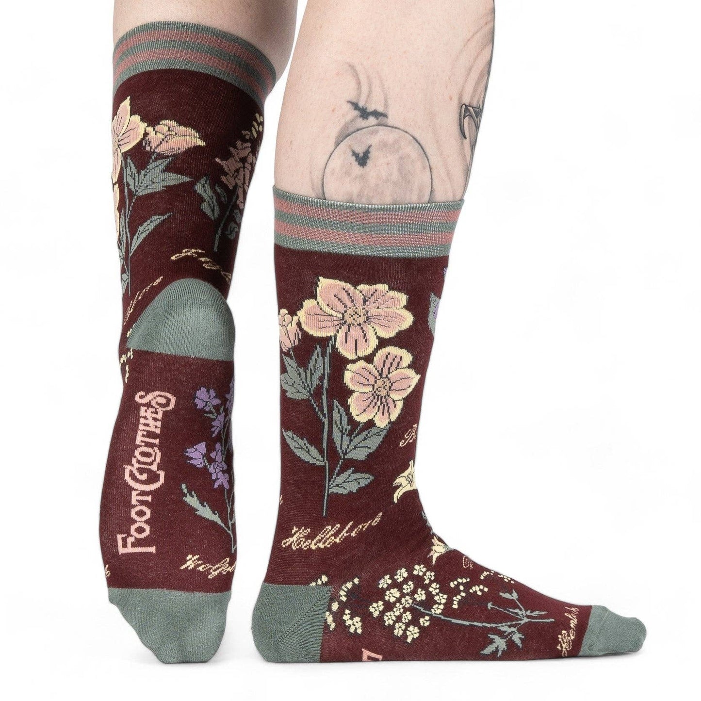 Floral-patterned socks on a white background