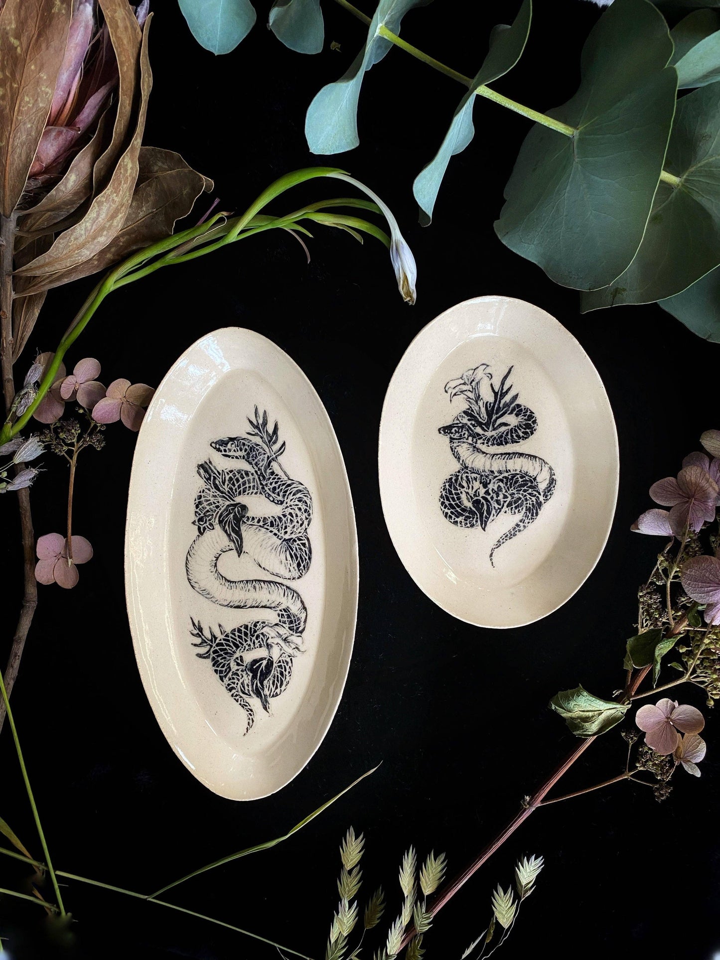 Snake and Poison Plant Ceramic Offering Plate handmade by Keven Craft