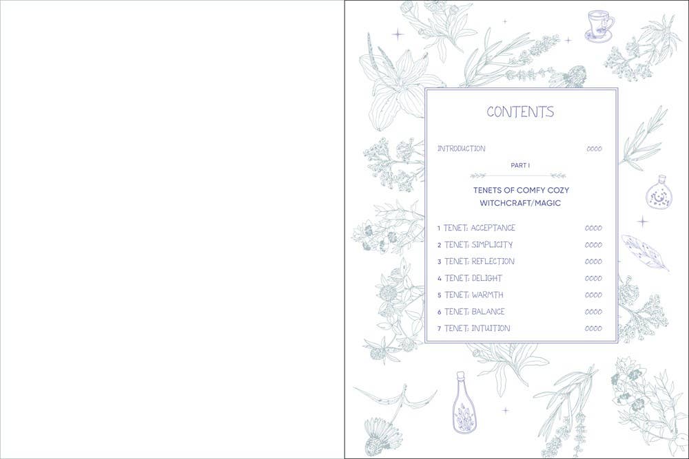 Table of contents page with decorative elements on a white background