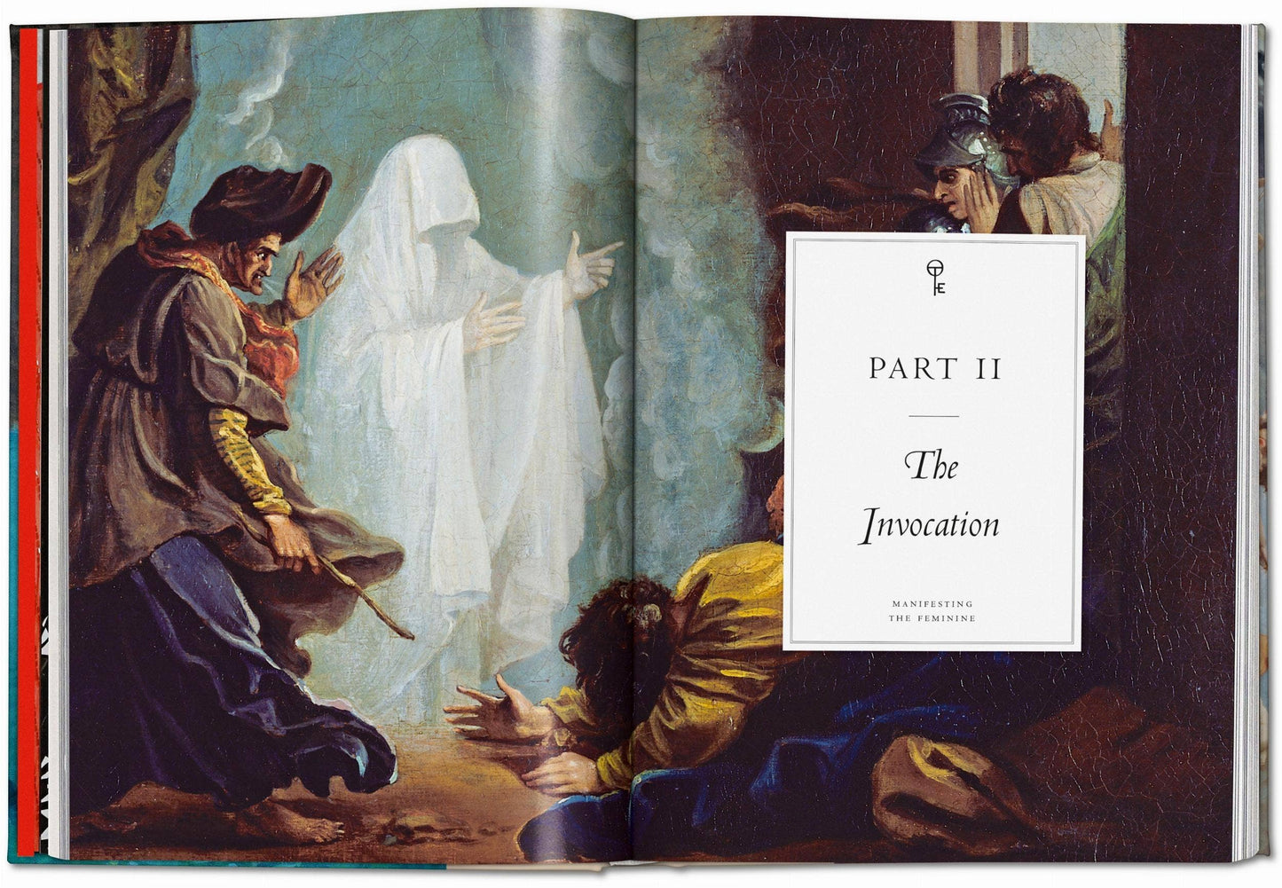 Open book with artistic illustration and 'Part II: The Invocation' title page.
