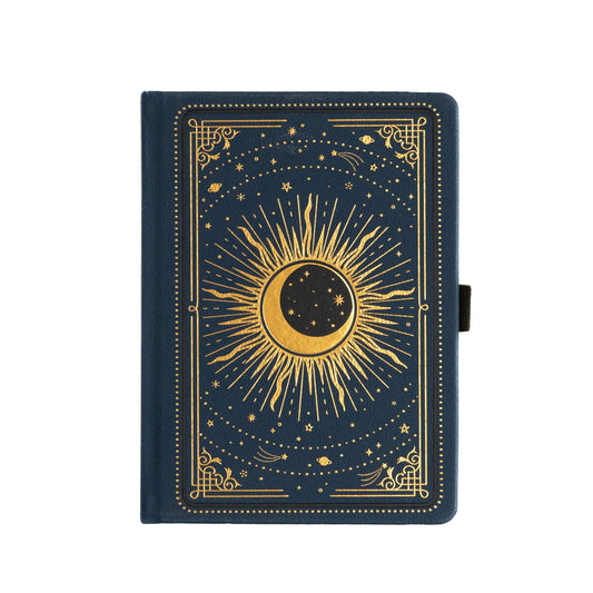Notebook with celestial design on a white background