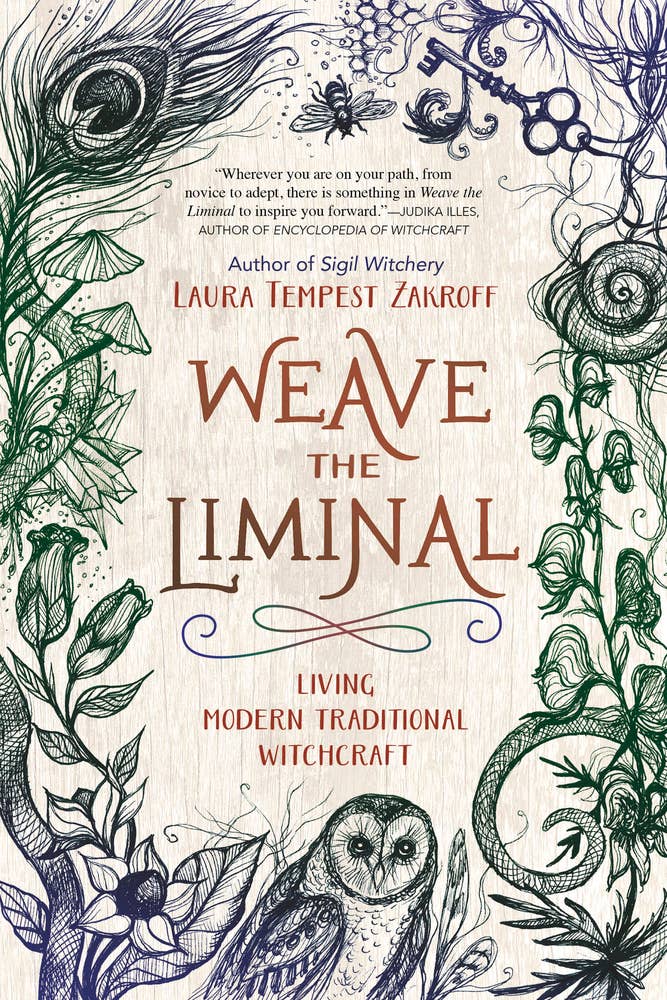 Book cover of 'Weave the Liminal' with nature-themed illustrations and text.